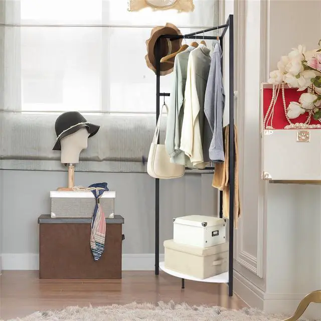 Alt view image 6 of 7 - UNHO Heavy Strong Metal Entryway Coat Stand Hall Tree Corner Garment Rack Clothes Hanging Shelf with Hanging Rail Hook shelf