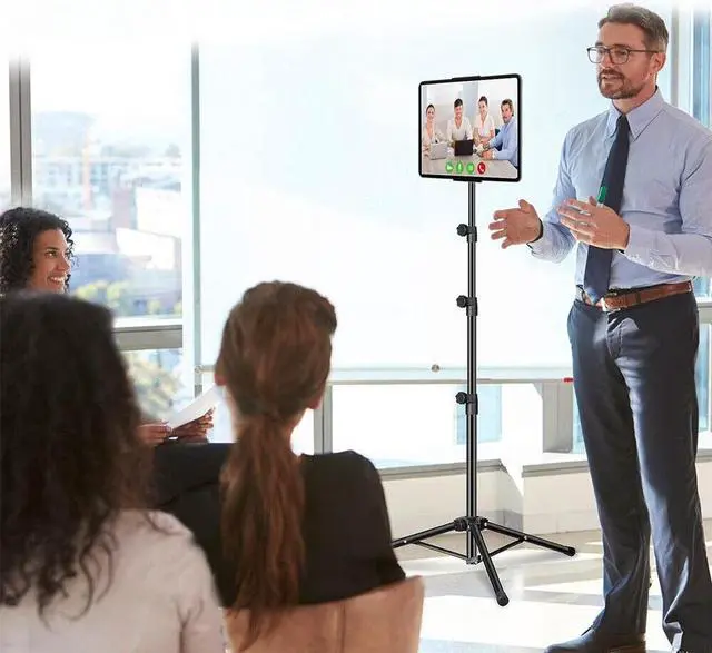 Alt view image 3 of 7 - 360 °Rotatable Smart phone Tablet Mount Height Adjustable Foldable Floor Tripod Stand  for 4.7-12.9''