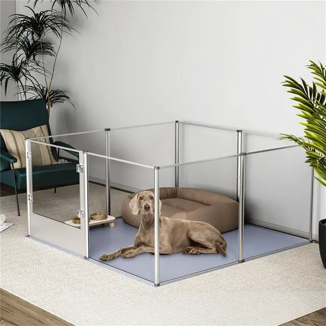 Alt view image 5 of 7 - Highten 8 Clear Panels Acrylic Dog Playpen Pet Whelping Box Exercise Fence with Waterproof Pad