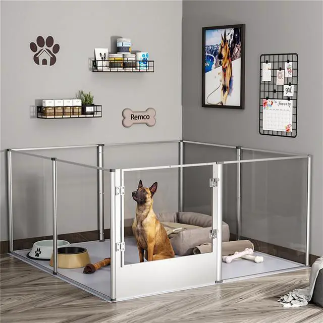Alt view image 4 of 7 - Highten 8 Clear Panels Acrylic Dog Playpen Pet Whelping Box Exercise Fence with Waterproof Pad