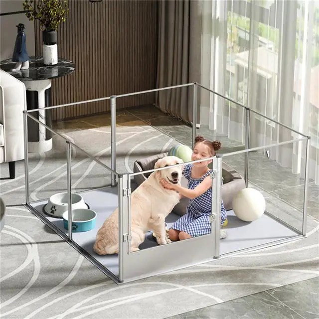 Alt view image 2 of 7 - Highten 8 Clear Panels Acrylic Dog Playpen Pet Whelping Box Exercise Fence with Waterproof Pad