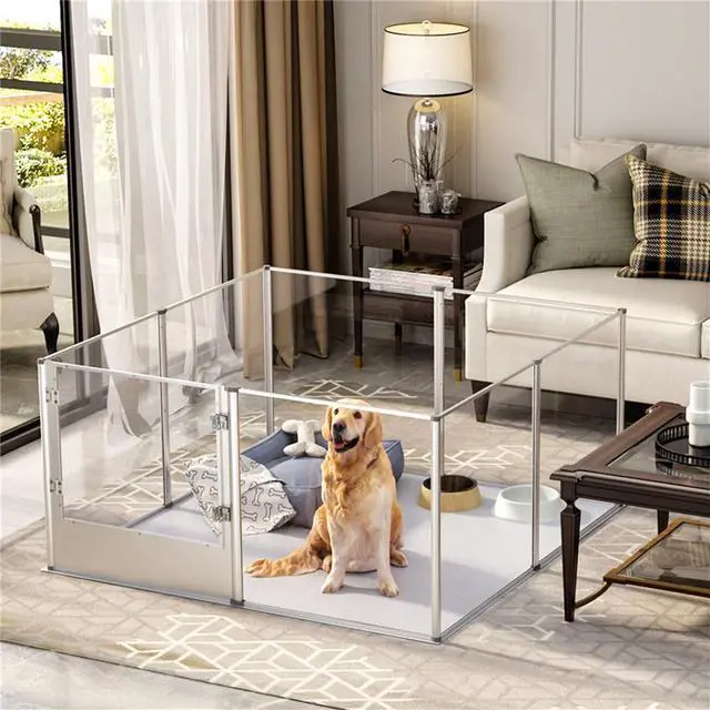 Alt view image 3 of 7 - Highten 8 Clear Panels Acrylic Dog Playpen Pet Whelping Box Exercise Fence with Waterproof Pad