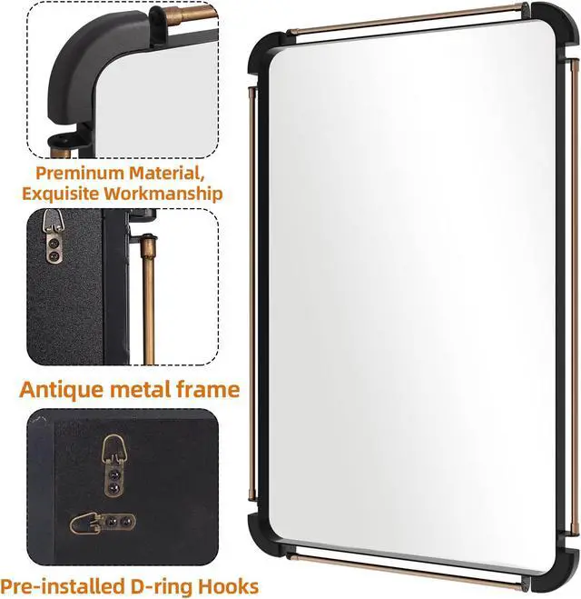 Alt view image 6 of 7 - UNHO Farmhouse Industrial Iron Pipe Mirror Rustic Rectangular Wall Decorative Vanity Mirror Living Room Entrance