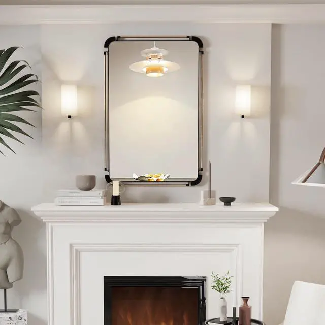 Alt view image 5 of 7 - UNHO Farmhouse Industrial Iron Pipe Mirror Rustic Rectangular Wall Decorative Vanity Mirror Living Room Entrance