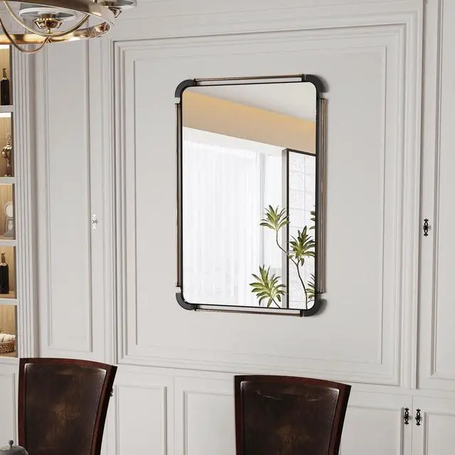 Alt view image 4 of 7 - UNHO Farmhouse Industrial Iron Pipe Mirror Rustic Rectangular Wall Decorative Vanity Mirror Living Room Entrance