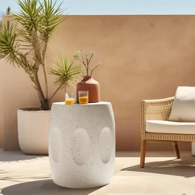 Main image of Outdoor Lightweight Concrete Finish Backyard Coffee Side Table Drum Shape Dressing Corner Stool