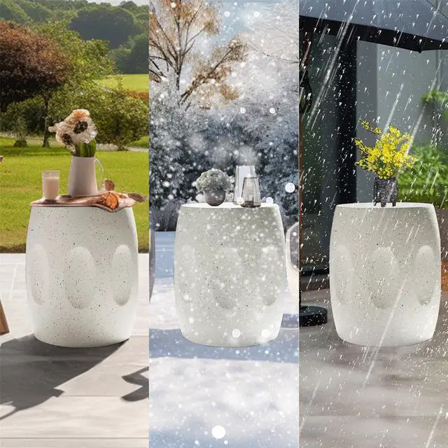 Alt view image 5 of 7 - Outdoor Lightweight Concrete Finish Backyard Coffee Side Table Drum Shape Dressing Corner Stool