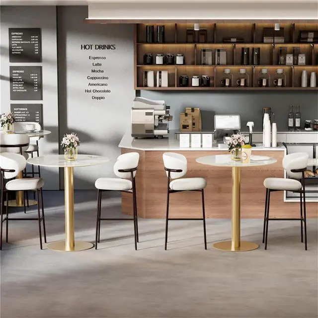 Alt view image 3 of 7 - Anti-Tipping Bistro Bar Table Stone-Top OfficeTable DiningTable with Steel Pedestal