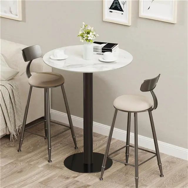 Alt view image 3 of 7 - 105 cm High Marble Cocktail Bar Table Round Bistro Pub Desk for Office Kitchen Restaurant Hotel White & Black