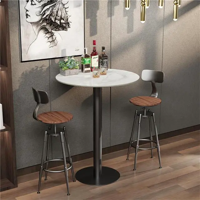 Alt view image 4 of 7 - 105 cm High Marble Cocktail Bar Table Round Bistro Pub Desk for Office Kitchen Restaurant Hotel White & Black