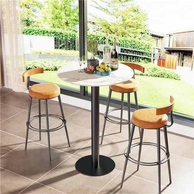 Alt view image 5 of 7 - 105 cm High Marble Cocktail Bar Table Round Bistro Pub Desk for Office Kitchen Restaurant Hotel White & Black