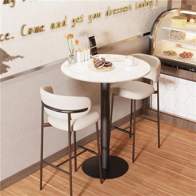 Alt view image 2 of 7 - 105 cm High Marble Cocktail Bar Table Round Bistro Pub Desk for Office Kitchen Restaurant Hotel White & Black