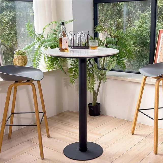Main image of 105 cm High Marble Cocktail Bar Table Round Bistro Pub Desk for Office Kitchen Restaurant Hotel White & Black