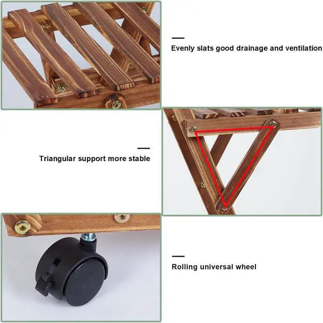 Alt view image 6 of 7 - UNHO Rolling 6 Tier Carbonized Wood Plant Stand Rack Multiple Flower Pot Holder Shelf Indoor Outdoor Planter Display shelving unit for Patio Garden Corner Balcony Living Room Flower Shop Office