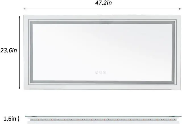 Alt view image 7 of 7 - UNHO 1200*600mm Rectangle Led Backlit Light Bathroom Mirror Aluminum Frame Wall Home Vanity Makeup Mirror Anti-fog Dimmable Function