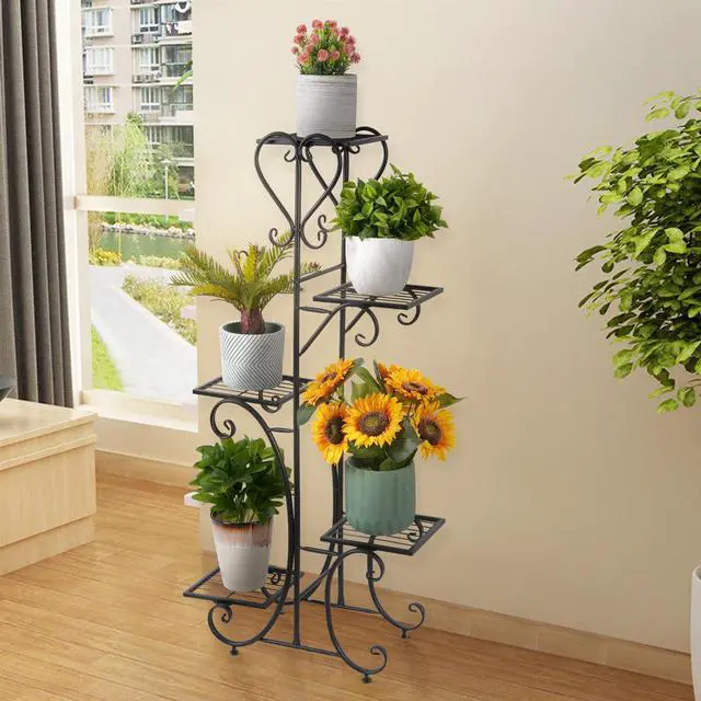 Alt view image 2 of 7 - UNHO 5-story Technology Tall Plant Stands Environmental Protection Abrasion Resistance and Embroidery Prevention Outdoor Metal Iron Plant Stands Garden Flowerpot Display Stands Terrace Balcony