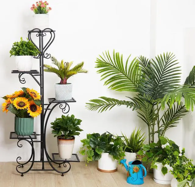 Alt view image 3 of 7 - UNHO 5-story Technology Tall Plant Stands Environmental Protection Abrasion Resistance and Embroidery Prevention Outdoor Metal Iron Plant Stands Garden Flowerpot Display Stands Terrace Balcony