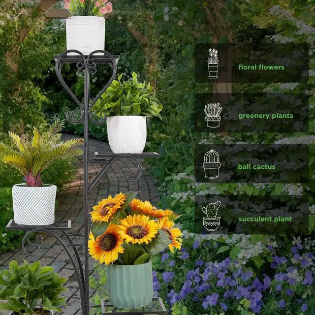 Alt view image 4 of 7 - UNHO 5-story Technology Tall Plant Stands Environmental Protection Abrasion Resistance and Embroidery Prevention Outdoor Metal Iron Plant Stands Garden Flowerpot Display Stands Terrace Balcony