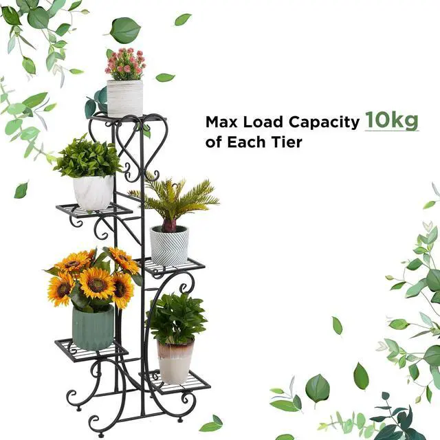 Alt view image 6 of 7 - UNHO 5-story Technology Tall Plant Stands Environmental Protection Abrasion Resistance and Embroidery Prevention Outdoor Metal Iron Plant Stands Garden Flowerpot Display Stands Terrace Balcony