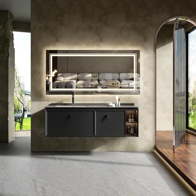 Alt view image 3 of 7 - UNHO Lighting LED Bathroom Mirror Anti-fog Waterproof Backlight Function Rectangular Bathroom Hotel Makeup Room 3500k-6000k Modern Silver