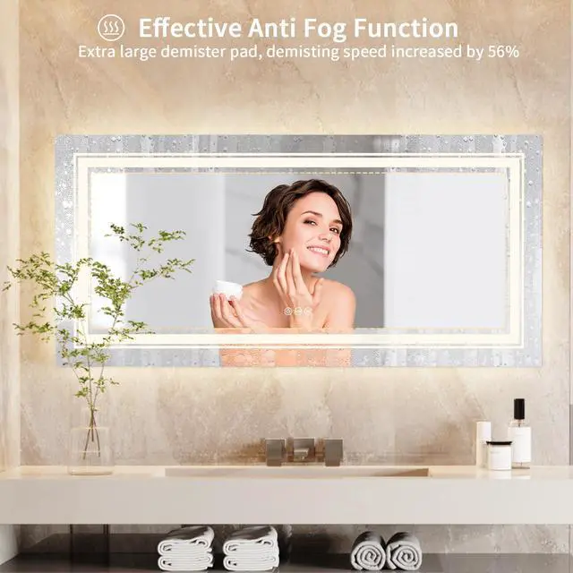 Alt view image 7 of 7 - UNHO Lighting LED Bathroom Mirror Anti-fog Waterproof Backlight Function Rectangular Bathroom Hotel Makeup Room 3500k-6000k Modern Silver