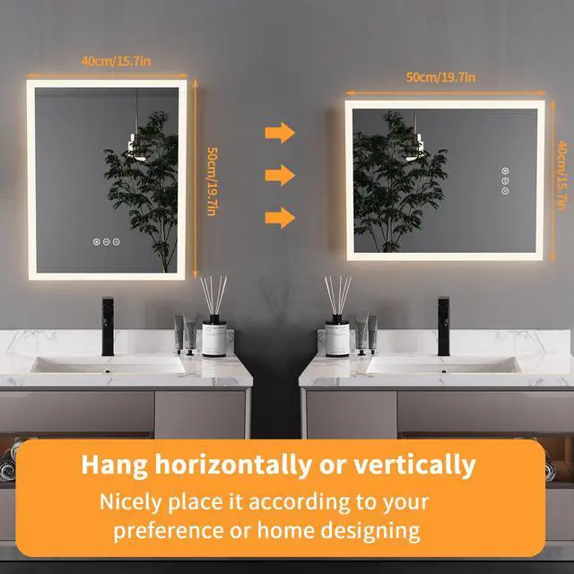 Alt view image 6 of 7 - UNHO Led Bathroom Mirror Cosmetic Mirror 3 Kinds Of Color Temperature 400*500mm Adjustable Brightness Anti-fog Waterproof Square Silver Bathroom Hotel