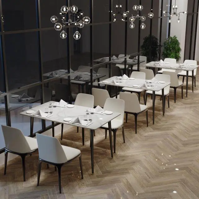 Main image of UNHO Dining Table White Gray Sintered Stone Table Metal Table Legs Kitchen Dining Room Living Room Modern Bentley White Non-slip Mat Rectangle 120x70x76cm