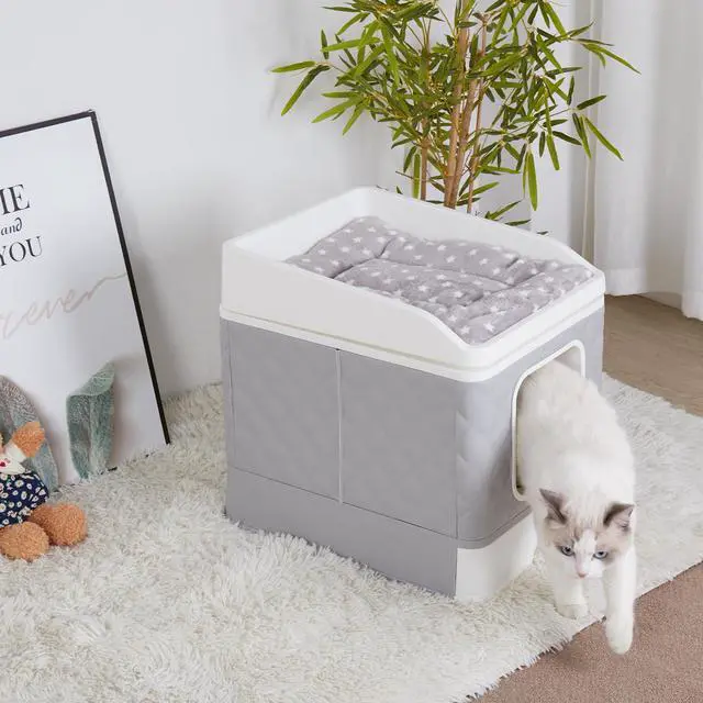 Alt view image 2 of 7 - UNHO Detachable Cat Litter Box Closed Detachable Top Front Easy to Clean Large Space Grey White