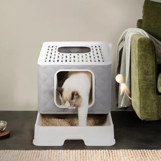 Alt view image 4 of 7 - UNHO Detachable Cat Litter Box Closed Detachable Top Front Easy to Clean Large Space Grey White