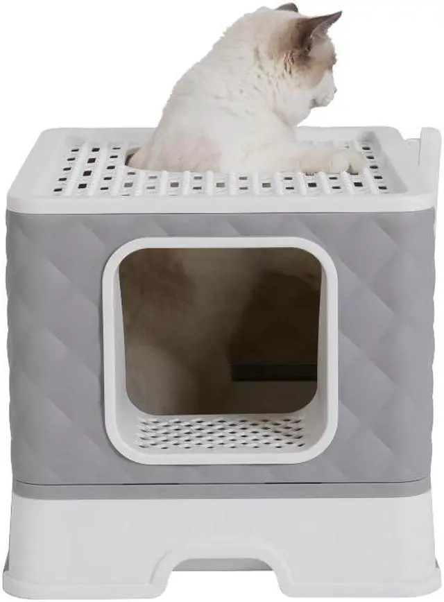 Alt view image 7 of 7 - UNHO Detachable Cat Litter Box Closed Detachable Top Front Easy to Clean Large Space Grey White