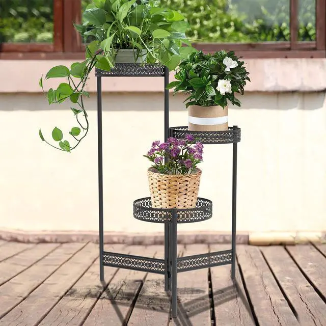 Main image of UNHO 3 Tier / 4 Tier Metal Planter Pots Holder  Indoor & Outdoor Multilayer Plants Stand with Flower Pot Display Rack for Home Decor, Garden, Patio