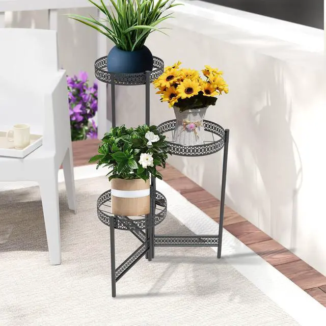 Alt view image 3 of 7 - UNHO 3 Tier / 4 Tier Metal Planter Pots Holder  Indoor & Outdoor Multilayer Plants Stand with Flower Pot Display Rack for Home Decor, Garden, Patio