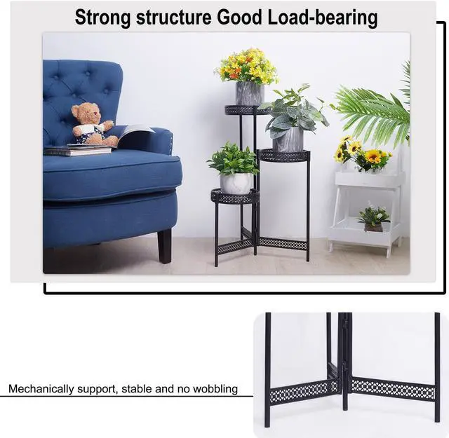 Alt view image 5 of 7 - UNHO 3 Tier / 4 Tier Metal Planter Pots Holder  Indoor & Outdoor Multilayer Plants Stand with Flower Pot Display Rack for Home Decor, Garden, Patio