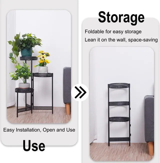 Alt view image 7 of 7 - UNHO 3 Tier / 4 Tier Metal Planter Pots Holder  Indoor & Outdoor Multilayer Plants Stand with Flower Pot Display Rack for Home Decor, Garden, Patio