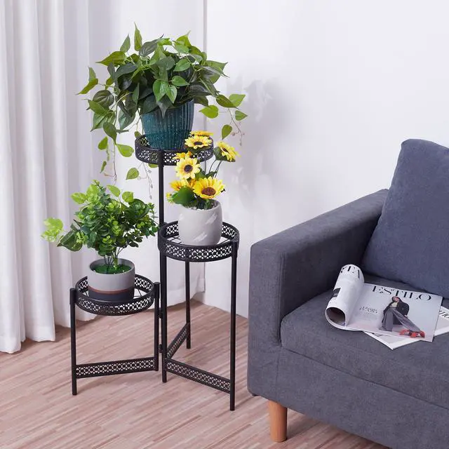 Alt view image 4 of 7 - UNHO 3 Tier / 4 Tier Metal Planter Pots Holder  Indoor & Outdoor Multilayer Plants Stand with Flower Pot Display Rack for Home Decor, Garden, Patio