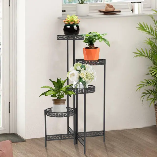 Alt view image 2 of 7 - UNHO 3 Tier / 4 Tier Metal Planter Pots Holder  Indoor & Outdoor Multilayer Plants Stand with Flower Pot Display Rack for Home Decor, Garden, Patio