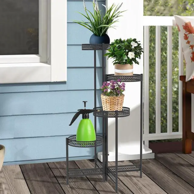 Alt view image 3 of 7 - UNHO 3 Tier / 4 Tier Metal Planter Pots Holder  Indoor & Outdoor Multilayer Plants Stand with Flower Pot Display Rack for Home Decor, Garden, Patio