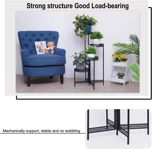 Alt view image 6 of 7 - UNHO 3 Tier / 4 Tier Metal Planter Pots Holder  Indoor & Outdoor Multilayer Plants Stand with Flower Pot Display Rack for Home Decor, Garden, Patio