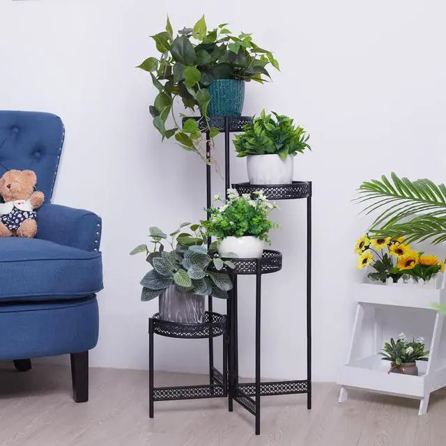 Alt view image 4 of 7 - UNHO 3 Tier / 4 Tier Metal Planter Pots Holder  Indoor & Outdoor Multilayer Plants Stand with Flower Pot Display Rack for Home Decor, Garden, Patio