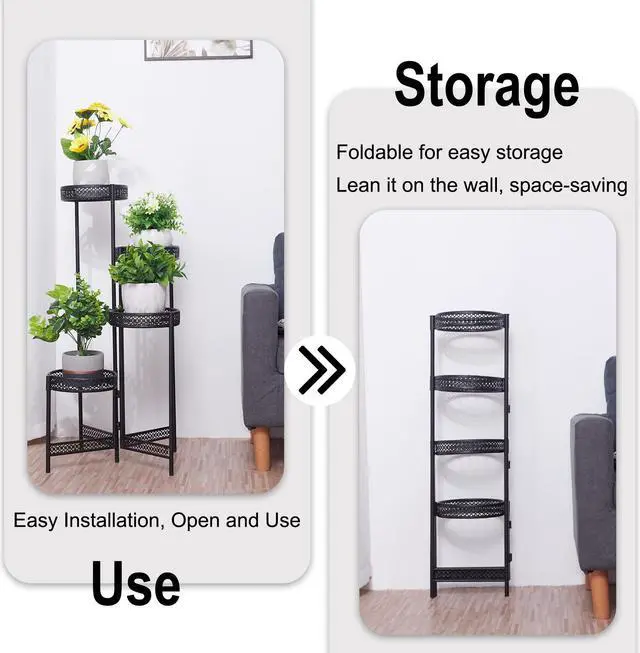 Alt view image 7 of 7 - UNHO 3 Tier / 4 Tier Metal Planter Pots Holder  Indoor & Outdoor Multilayer Plants Stand with Flower Pot Display Rack for Home Decor, Garden, Patio
