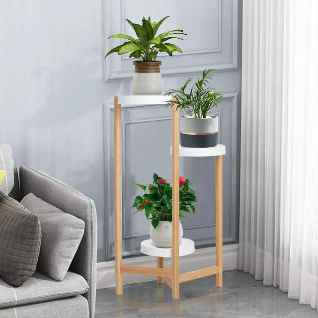Main image of UNHO 3 Tier Plant Stand Bamboo Plant Holder Flower Pot Rack Corner Nordic Indoor Brown High And Low Display Living Room Bedroom Balcony