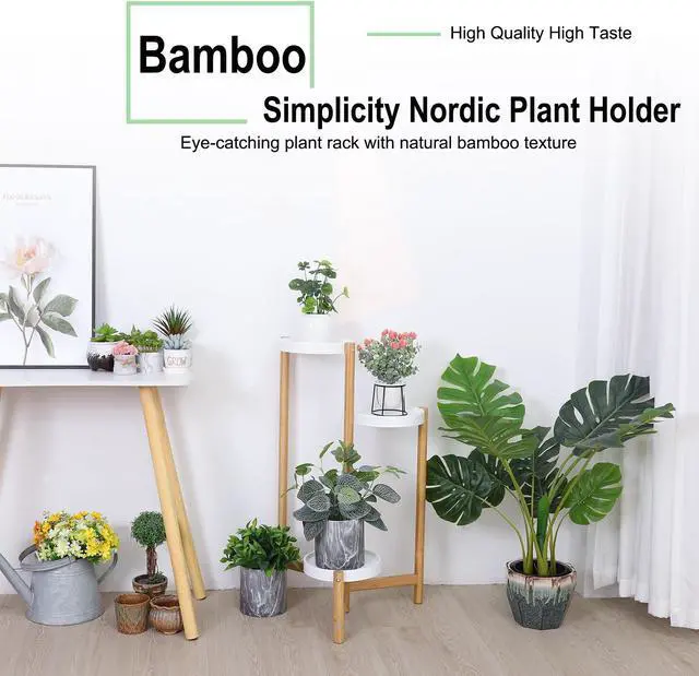Alt view image 5 of 7 - UNHO 3 Tier Plant Stand Bamboo Plant Holder Flower Pot Rack Corner Nordic Indoor Brown High And Low Display Living Room Bedroom Balcony