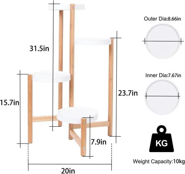 Alt view image 7 of 7 - UNHO 4 Tier Plant Stand Bamboo Plant Holder Flower Pot Rack Corner Nordic Indoor Brown High And Low Display Living Room Bedroom Balcony