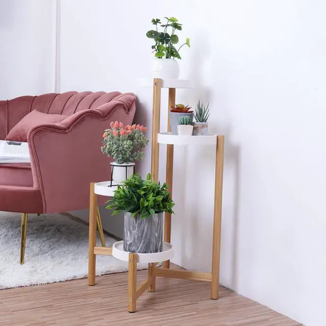 Alt view image 6 of 7 - UNHO 4 Tier Plant Stand Bamboo Plant Holder Flower Pot Rack Corner Nordic Indoor Brown High And Low Display Living Room Bedroom Balcony