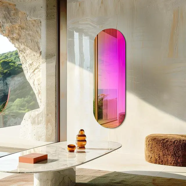 Alt view image 2 of 7 - UNHO Decorative Wall Mirror Long Oblong Iridescent Glass Entrance Hallway Bedroom Living Room Fireplaces Modern Decorative 44.5x120cm