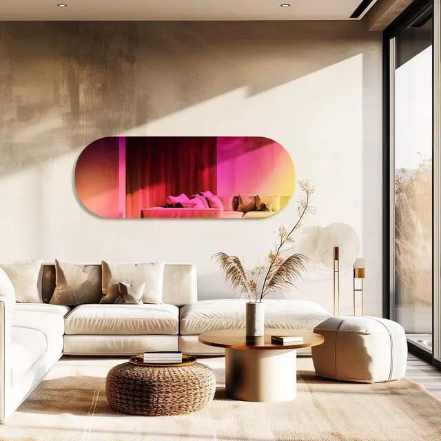 Alt view image 3 of 7 - UNHO Decorative Wall Mirror Long Oblong Iridescent Glass Entrance Hallway Bedroom Living Room Fireplaces Modern Decorative 44.5x120cm