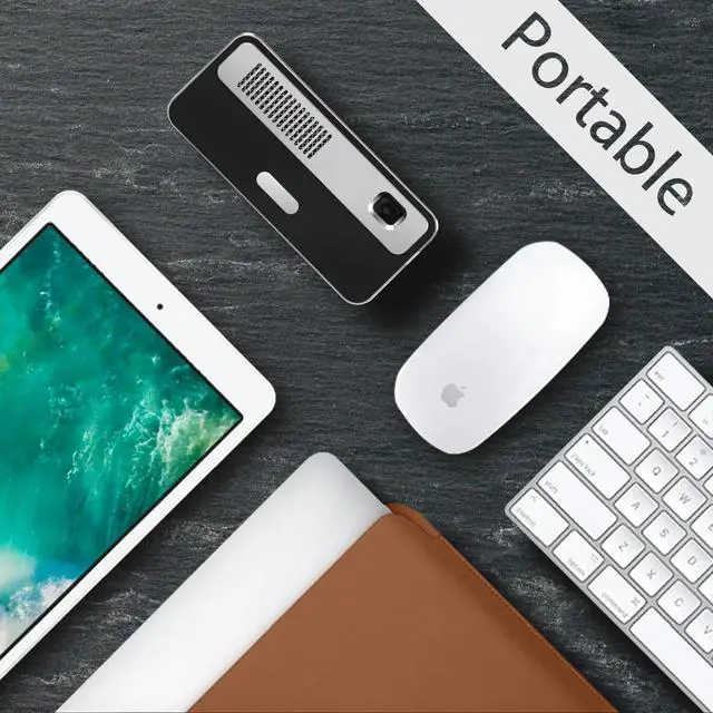 Alt view image 4 of 7 - Battery Powered Portable Smart Mini Projector, HD Image with WiFi Bluetooth, 300 ANSI Lumen, Pocket Video Beam, Auto Keystone Mechanical Focus, HiFi Stereo, Watching Anywhere