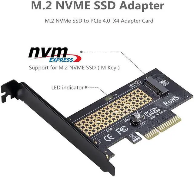 Alt view image 3 of 7 - M.2 NVME to PCIe 3.0 x4 Adapter with Aluminum Heatsink Solution