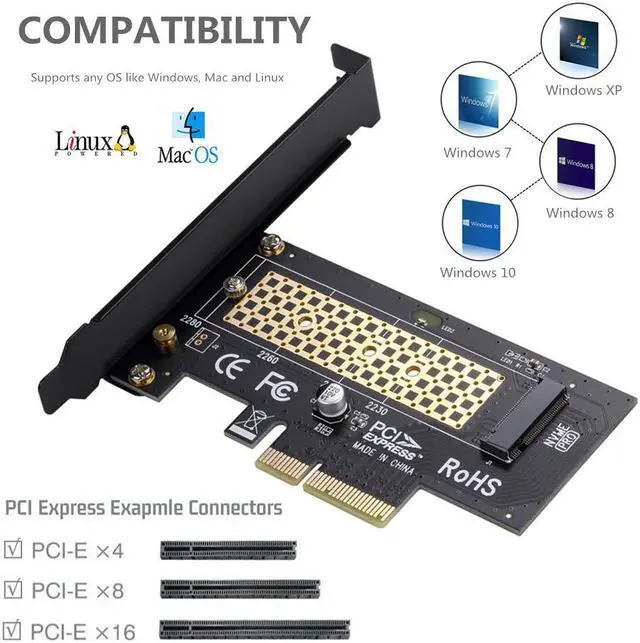 Alt view image 5 of 7 - M.2 NVME to PCIe 3.0 x4 Adapter with Aluminum Heatsink Solution