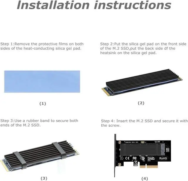 Alt view image 7 of 7 - M.2 NVME to PCIe 3.0 x4 Adapter with Aluminum Heatsink Solution